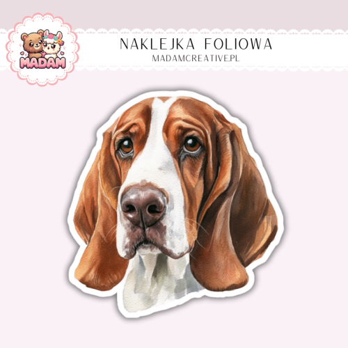 Naklejka foliowa piesek basset hound portret MaDam Creative