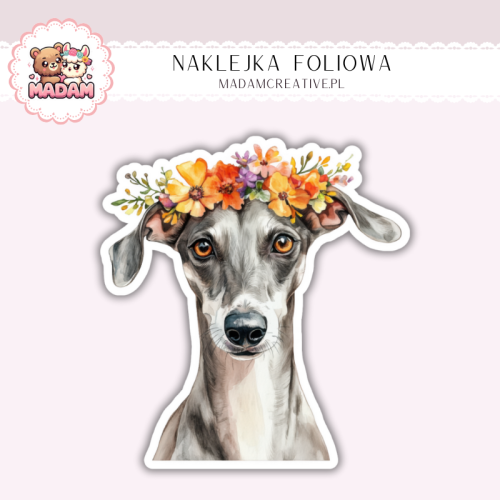 Naklejka foliowa piesek chart z wiankiem MaDam Creative