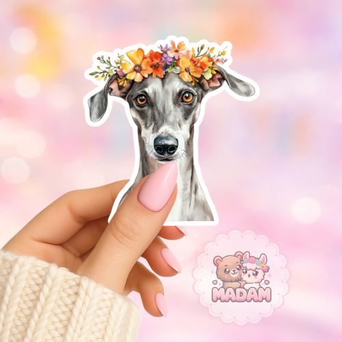 Naklejka foliowa piesek chart z wiankiem MaDam Creative