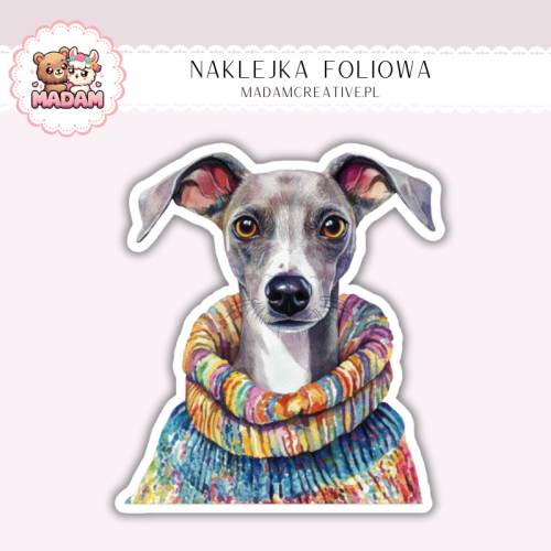 Naklejka foliowa piesek chart w swetrze MaDam Creative