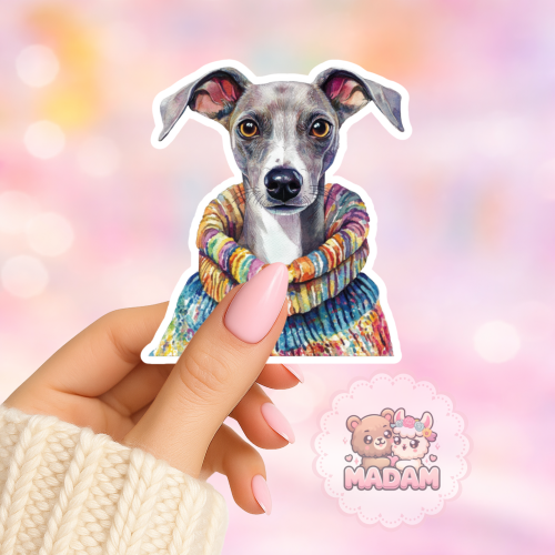 Naklejka foliowa piesek chart w swetrze MaDam Creative