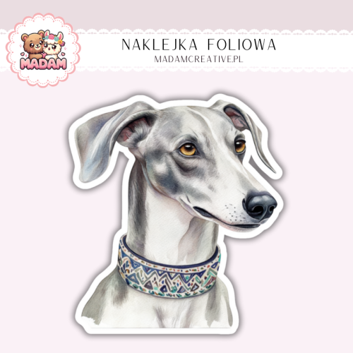 Naklejka foliowa piesek chart z obrożą MaDam Creative