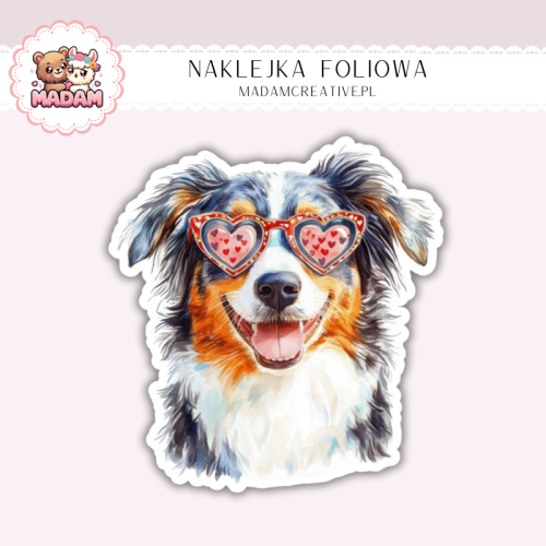 Naklejka foliowa piesek owczarek australijski w okularach MaDam Creative