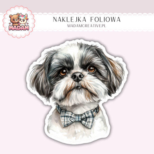 Naklejka foliowa piesek shih tzu z muszką MaDam Creative