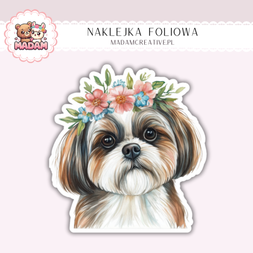 Naklejka foliowa piesek shih tzu z wiankiem MaDam Creative