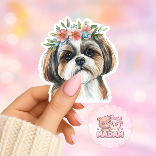 Naklejka foliowa piesek shih tzu z wiankiem MaDam Creative