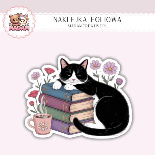 Naklejka foliowa kotek na książkach MaDam Creative