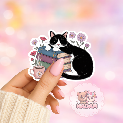 Naklejka foliowa kotek na książkach MaDam Creative