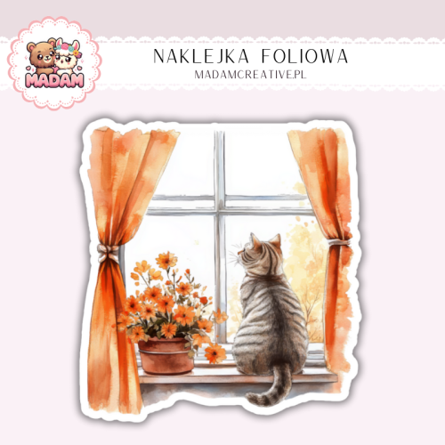Naklejka foliowa kot przy oknie jesień MaDam Creative