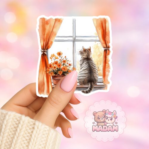 Naklejka foliowa kot przy oknie jesień MaDam Creative