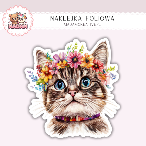 Naklejka foliowa kot z wiankiem kwiatowym MaDam Creative