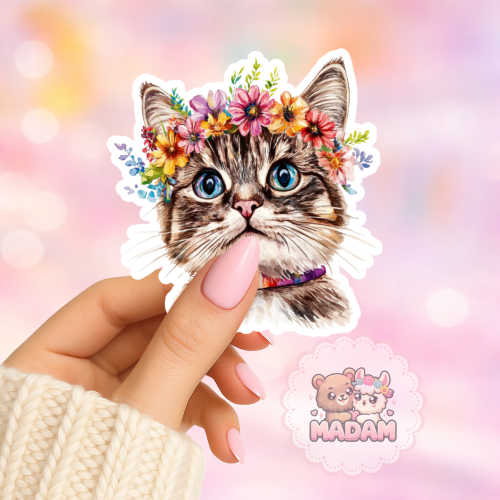 Naklejka foliowa kot z wiankiem kwiatowym MaDam Creative