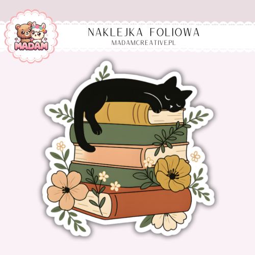 Naklejka foliowa czarny kot na książkach MaDam Creative