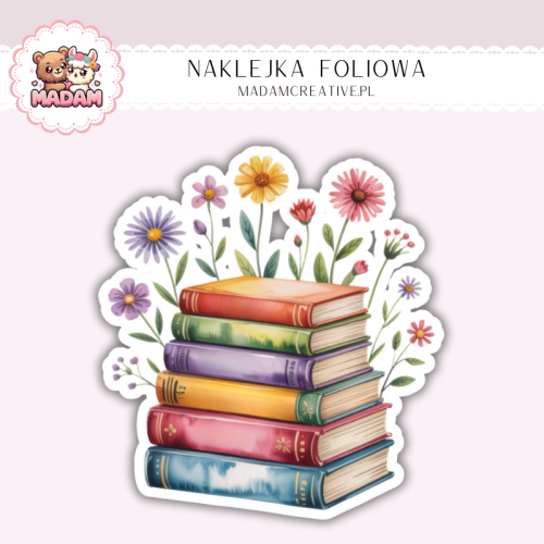 Naklejka foliowa stos książek z kwiatami pastelowy MaDam Creative
