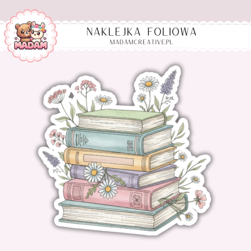 Naklejka foliowa stos książek z kwiatami MaDam Creative