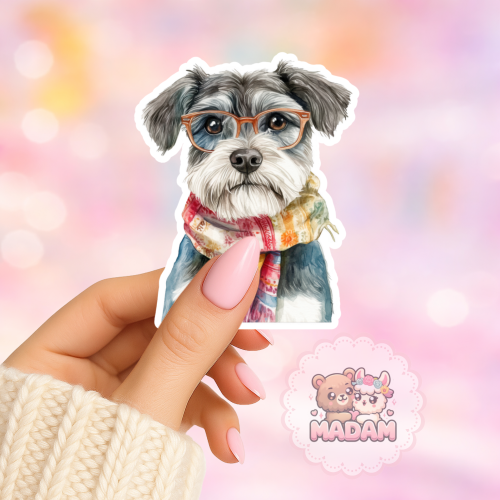 Naklejka foliowa piesek sznaucer miniaturowy w okularach MaDam Creative