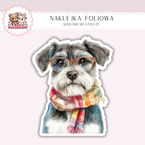 Naklejka foliowa piesek sznaucer miniaturowy w okularach MaDam Creative