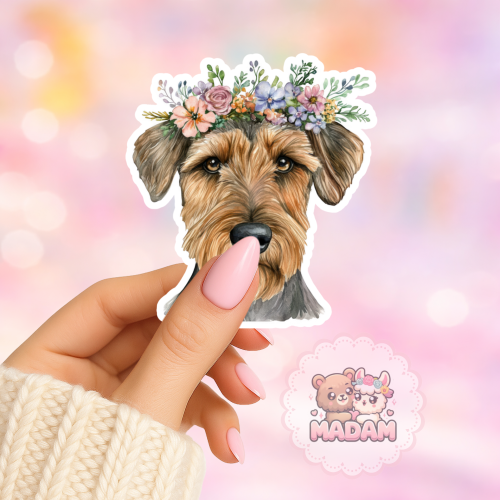 Naklejka foliowa piesek airedale terrier z wiankiem MaDam Creative