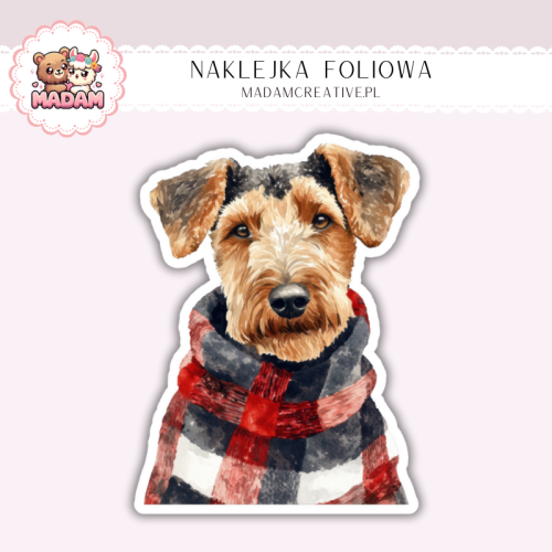 Naklejka foliowa piesek airedale terrier w szalu MaDam Creative