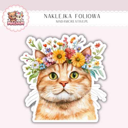 Naklejka foliowa kotek z wiankiem kwiatowym MaDam Creative