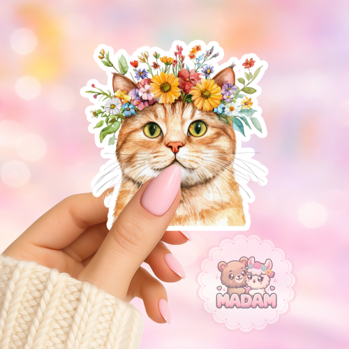 Naklejka foliowa kotek z wiankiem kwiatowym MaDam Creative