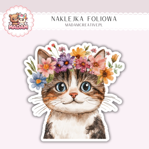 Naklejka foliowa kot z wiankiem pastelowym MaDam Creative