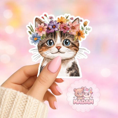 Naklejka foliowa kot z wiankiem pastelowym MaDam Creative