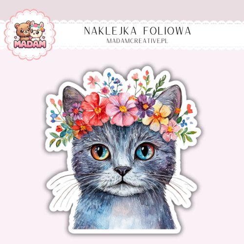 Naklejka foliowa kot z wiankiem pastelowy MaDam Creative