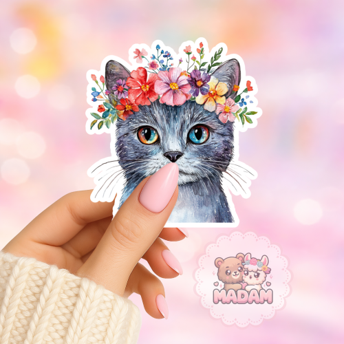 Naklejka foliowa kot z wiankiem pastelowy MaDam Creative