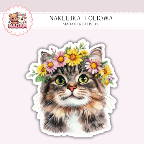 Naklejka foliowa kot z wiankiem kwiatowym MaDam Creative
