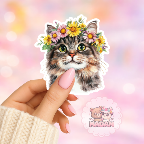 Naklejka foliowa kot z wiankiem kwiatowym MaDam Creative