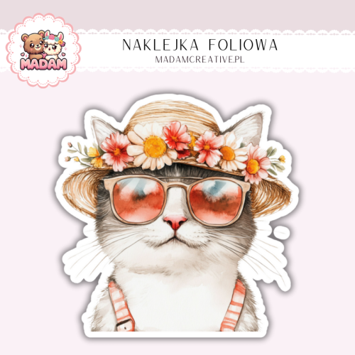 Naklejka foliowa kot w kapeluszu i okularach MaDam Creative