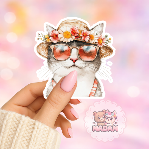 Naklejka foliowa kot w kapeluszu i okularach MaDam Creative