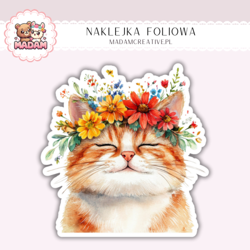 Naklejka foliowa kot rudy z wiankiem MaDam Creative