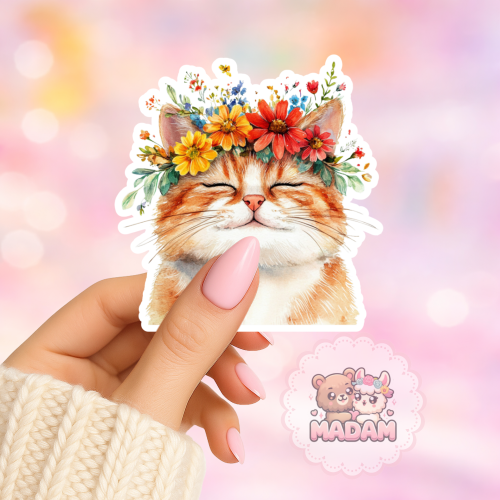 Naklejka foliowa kot rudy z wiankiem MaDam Creative