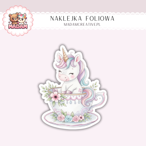 Naklejka foliowa jednorożec w filiżance MaDam Creative