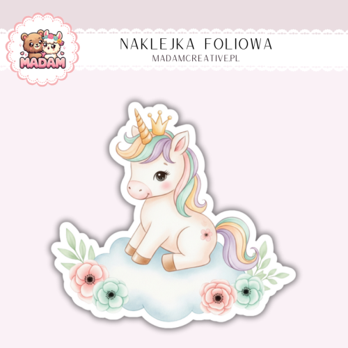 Naklejka foliowa jednorożec na chmurce pastelowy MaDam Creative