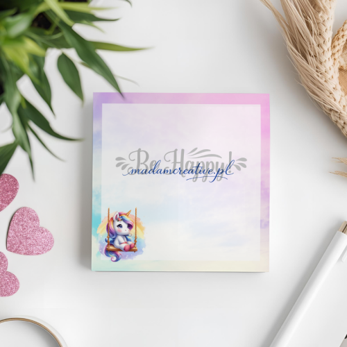 Karteczki do notowania 7,5x7,5 cm 50 szt Be Happy Jednorożec na Huśtawce MaDam Creative (2).png