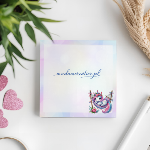 Karteczki do notowania 7,5x7,5 cm 50 szt Jednorożec w Hamaku Pastelowy MaDam Creative (2).png