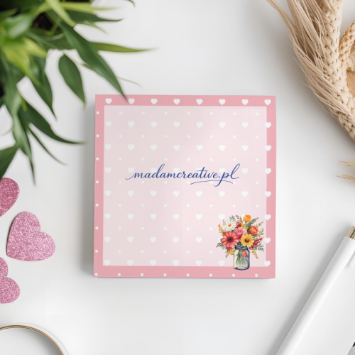Karteczki do notowania 7,5x7,5 cm 50 szt Kwiaty w Słoiku Różowy Pastelowy MaDam Creative (2).png