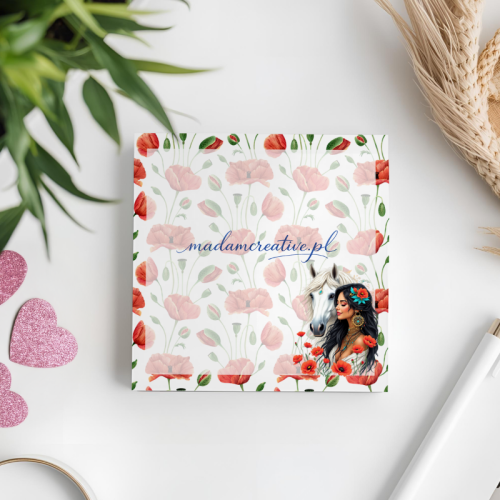 Karteczki do notowania 7,5x7,5 cm 50 szt Kobieta z Koniem i Makiem Boho MaDam Creative (2).png