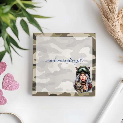 Karteczki do notowania 7,5x7,5 cm 50 szt Dziewczyna z Kotem Militarne Boho MaDam Creative (2).png