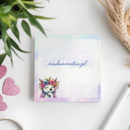 Karteczki do notowania 7,5x7,5 cm 50 szt Sweet Dreams Piesek Jednorożec MaDam Creative (2).png