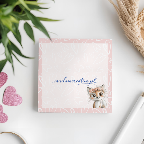 Karteczki do notowania 7,5x7,5 cm 50 szt Lisek w Wianku Różowy Pastelowy MaDam Creative (2).png