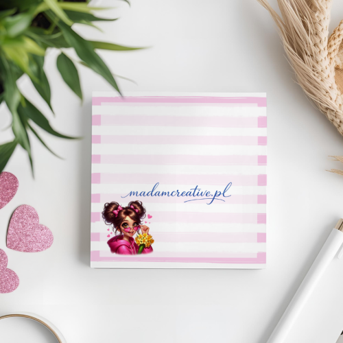 Karteczki do notowania 7,5x7,5 cm 50 szt Dziewczyna z Kwiatami Różowa Bluza MaDam Creative (2).png