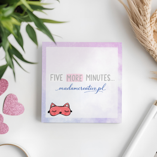 Karteczki do notowania 7,5x7,5 cm 50 szt Kot Five More Minutes MaDam Creative (3).png
