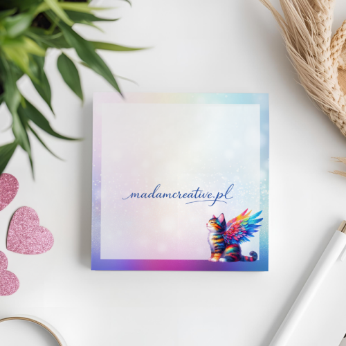 Karteczki do notowania 7,5x7,5 cm 50 szt Kot Tęczowe Skrzydła Pastelowy MaDam Creative (2).png