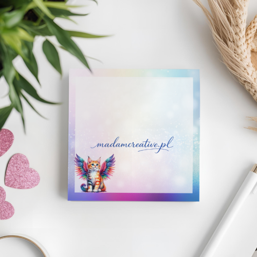 Karteczki do notowania 7,5x7,5 cm 50 szt Kot Aniołek Tęczowe Skrzydła MaDam Creative (2).png