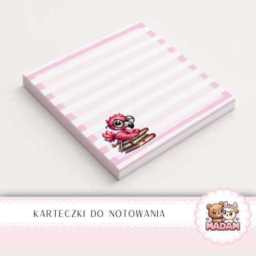 Karteczki do notowania 7,5x7,5 cm 50 szt Flaming z Książkami Różowy MaDam Creative.png