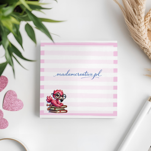 Karteczki do notowania 7,5x7,5 cm 50 szt Flaming z Książkami Różowy MaDam Creative (2).png